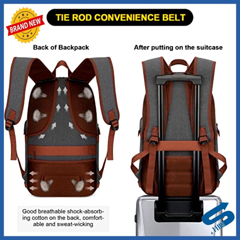Canvas Laptop Backpack Anti-Theft Travel Work Bag USB Charging Port Lock - Picture 5 of 7